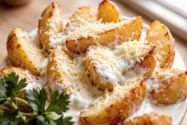 Картошка в сметанно-чесночном соусе с сыром - румяная снаружи и нежная внутри